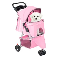 Sweetcrispy 3-Wheel Pet Stroller Carrier for Dogs - Foldable, Portable Travel Carrier with Smooth Handling, Stability, Breathable Mesh Window, Large Storage Basket, Cup Holder (Blue)