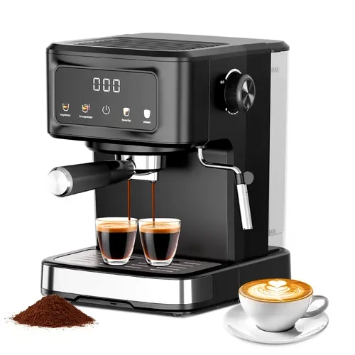 Kismile 15-Bar Pressure Espresso Coffee Machine - 15-Bar Italian Pump, 1.5L Detachable Water Tank, Commercial-Grade Boiler, Built-In Milk Frother & Steam Wand Latte, Aluminum Alloy Build, Overheat Safety, Latte & Capp Ready for Home Use, Silky Microfoam M