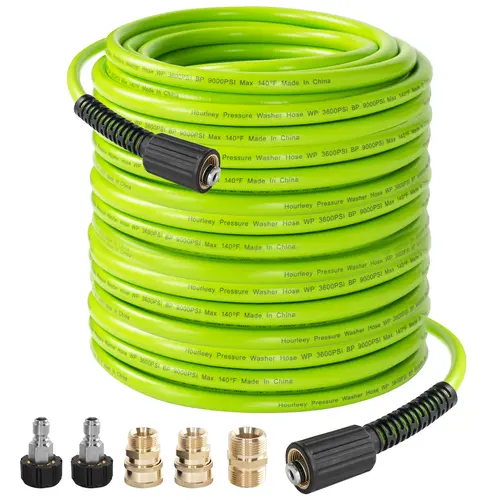 Hourleey 3600 PSI Pressure Washer Hose, 30/50/100 FT Snap-On 1/4" Quick Connect Extension, Flexible Kink-Resistant Power Washing Replacement Hose (Green, Easy Attachment & Detachment)