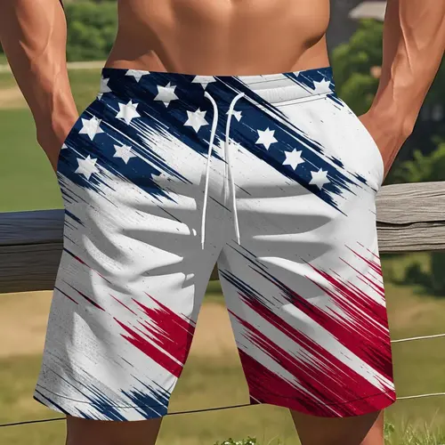 Men's American Flag Beach Shorts, Swimwear Shorts, Swimsuit Shorts, Drawstring Swim Shorts, Quick-Dry Breathable, Holiday Essential, Fashion Casual Short Pants for Summer