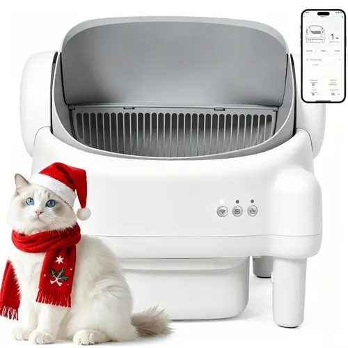 Best Seller | ECORUI Self - Cleaning - Litter Box Open Top Automatic with App Control for Multiple Cats Safety Sensors Protection Cream White 16.5"x17.3" Entrance 8L Compartment