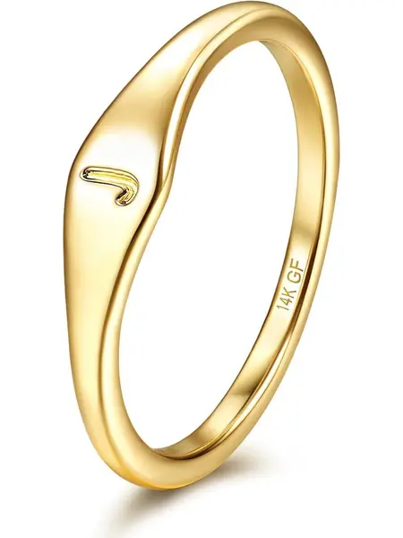 YADOCA 14K Plated Gold Filled Ring Initial Ring Dainty Simple Letter Band Rings Signet Stackable Pinky Alphabet Thin Thumb Rings for Women Non Tarnish Size 6 7 8 9 10