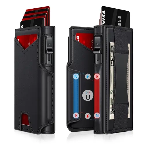 Men's Ultra-Thin Pop-Out Card Holder, RFID Blocking Credit Card Wallet, Credit Card Organizer, Secure Card Storage, Slim Card Storage, RFID Card Slots with ID Window and Extensible Cash Slot, Compact Aluminum Case