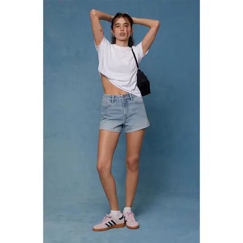 Pacsun Women's Ivy High Waisted Festival Jean Shorts Roll Cuff Light Blue