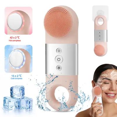 Ice Cold LED Facial Cleansing Brush 7 in 1 Deep Pore Cleaning Skin Care Cleaner Cold & Hot Vibrating Face Massager IPX7 Waterproof
