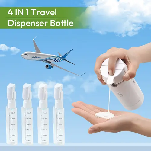 Summerwins 4-in-1 Plastic Rectangle Mini Cosmetic Storage Dispenser Bottle - Leak-Proof Refillable Silicone Squeeze Container with Lock, Compact Lightweight Toiletry Organizer for Travel Stuff, Business Trips