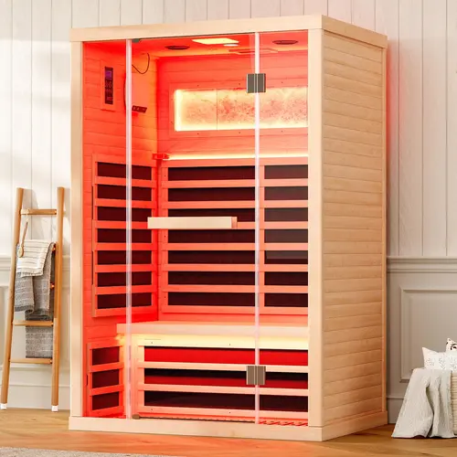 AMERLIFE Indoor/Outdoor Infrared Sauna for 1/2/4 Person, Low EMF 930W/110V&1463W/110V&2145W/110V Hemlock Wood Sauna with Tourmaline Foot Warmer, 7-Color Light Therapy, Salt Crystal Bricks, Easy Assembly[TikTokShopFallDealsForYou]
