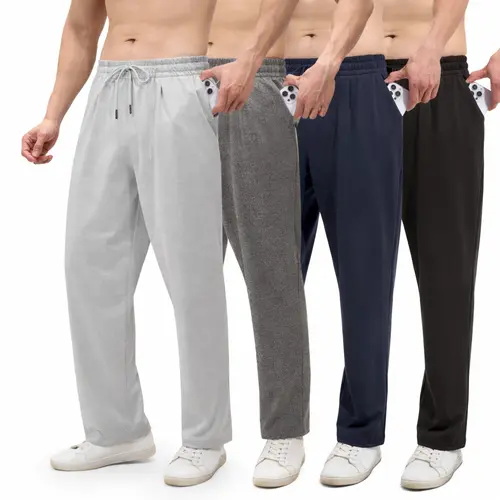 AMZPURE Men's 4-Pack Baggy Sweatpants - Oversized, Casual, Comfy, Loose Lounge Fit, Drawstring, Pockets, Sporty Chic for Workout, Lounge - Black, Light Gray, Dark Gray, Navy