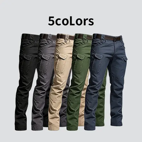 HOMUG Menswear 2-Piece Men's Lightweight Polyester Cargo Pants - Sturdy Fabric, Multipocket Utility Style, Straight-Cut Hems, Multiple Colors, Ideal for Spring & Autumn Outdoor Casual Athletic Wear (Size Up for Looser Fit)