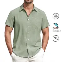Alimen Men's Linen Shirts Short Sleeve Dress Shirts for Men with Pocket Vacation Beach Summer Party Wedding Casual Button Down Shirts, Lightweight Breathable Comfort Soft Fabric Spread Collar Linen Shirts for Men #FathersDayGift #DealsForYouDays
