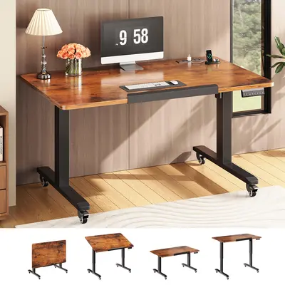 Sedeta 47-Inch Foldable Electric Adjustable Standing Desk - Modern Wood Home Office Furniture, Height Adjustment, 180° Tiltable Surface, Memory Preset, Wheeled Legs, Quick Fold Flat, Small Space Ergonomic Rolling Computer Desk for Studio Apartments
