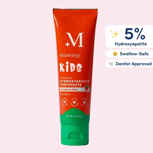 Mouthology Kids 5% Hydroxyapatite Toothpaste, Fluoride Free with Xylitol, Strawberry & Watermelon Flavor, Made in USA