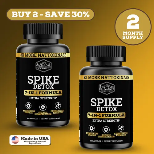 Black Forest Natural Healthcare 7-in-1 Vegan Natural Dietary Detox Supplement (2 Bottles) - 8X More Nattokinase, NAC, Zinc, Bromelain, Turmeric, Quercetin, Black Pepper - Adults Vitamins Synergy Support Spike Protein Removal
