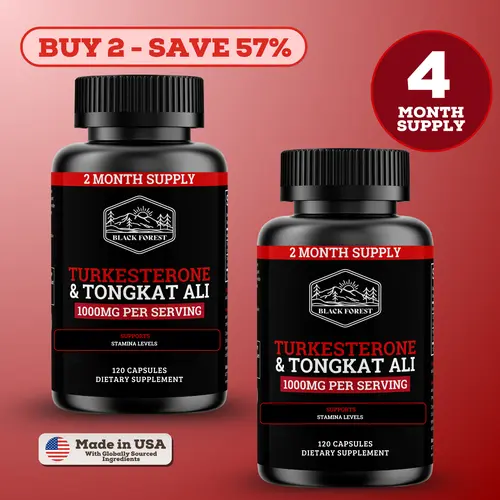 Black Forest Turkesterone & Tongkat Ali Herbal Healthcare Nutrition Combo Pack - 2 Bottles, 1000mg Per Serving, 240 Capsules, 4-Month Supply, Vegan FDA Registered Fitness Supplement Booster for Adults