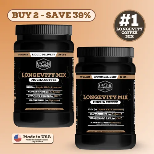 2 Bottles of Longevity Mix Mocha Coffee with NMN, Glutathione, Magnesium Glycinate, Vitamin D3, C, K2, B12, Cocoa Powder, Instant Coffee | 60 Servings - Gluten - Free Sugar - Free Non GMO, Coffee Blend, Longevity Coffee, Beverage, Natural