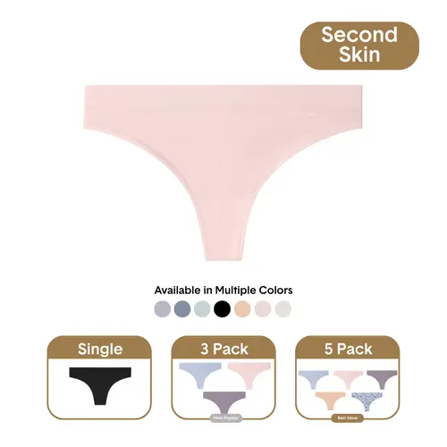 Tommy John Women’s Second Skin Thong for Everyday Wear - Lace Waist, Luxe Ribbed, Breathable Cotton-Modal Spandex-Blend Fabric, No Ride-Up Fit