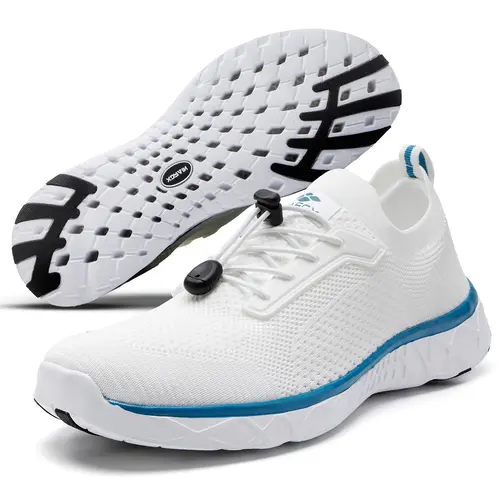 Aleader Men's Quick Drying Outdoor Water Shoes - Breathable Stretch Knit, Toggle Laces, Elastic, Rubber Sole, Multi-Port Drainage, Packable Design Travel Buddy Aquashoe for Beach, Pool, Water Sports | Spotlight Day