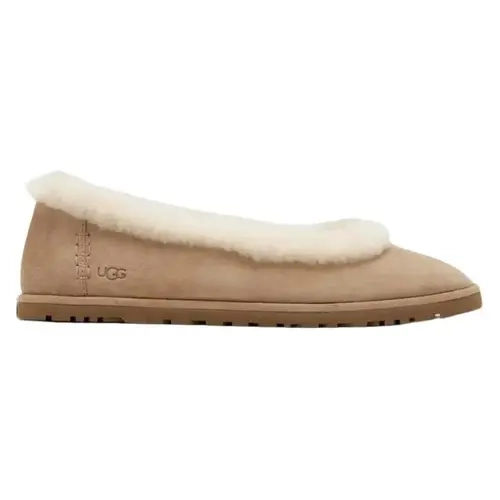 UGG Women's Zora Tan Narrow Fit Ballet Flats - Solid Rubber Sole Walking Shoes, Breathable Soft Sheepskin Lining, Lightweight Casual Round Toe Slip-On for Spring Summer, True Size Sports Footwear