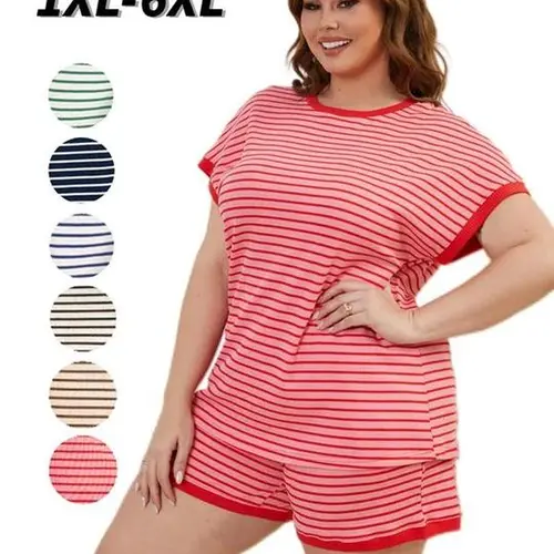 PLUS SIZE Women's Plus Size Cotton 2-Piece Pyjamas Set,Sleep Pajamas Shorts & Top,Relaxed Fit Loungewear, Nightly Set for Women