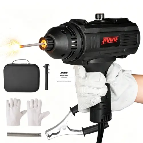 Puwu Portable Handheld Arc Stick Welder Gun with Grip - 110V IGBT Inverter Tool Upgrade, 20-120A, 110V Plug & Weld, Hot Start & Anti-Stick, 3/32"-1/8" E6013 Rod Compatible, Home Welding Equipment for DIY Enthusiasts