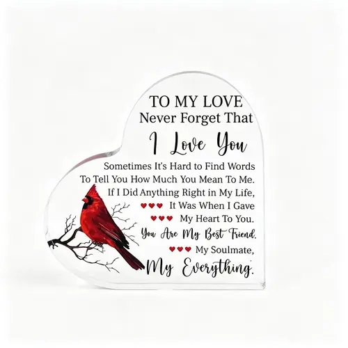 1-Piece Transparent Heart-Shaped Acrylic Signage Plaque, Elegant Acrylic Desktop Ornament for Adults, Room Decorations That Enhances the Ambiance, Romantic Home Supply Keepsake, Partner Anniversary/Birthday Gift for Boyfriends & Husbands, Fall Sale