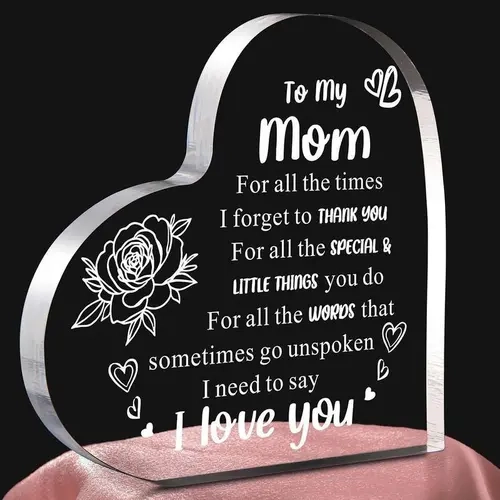 Transparent Smooth Acrylic Heart Desk Sign - Lightweight Acrylic Desktop Decoration, Desk Signs Ornament, Artistic Home Accessory, House Decor, Romantic Gift for Women (Mom Birthday Gift Option)