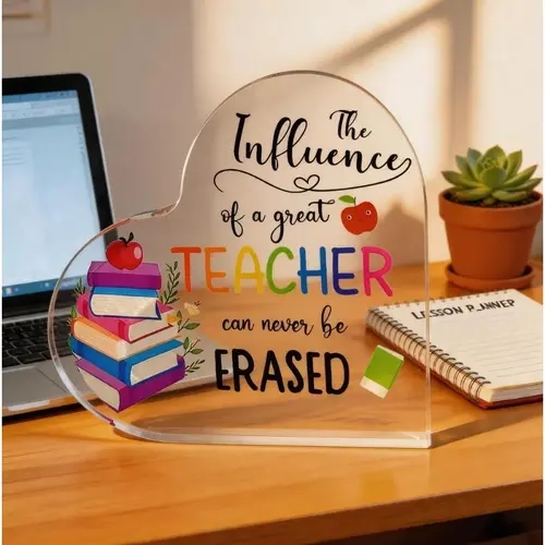 Acrylic Teacher Appreciation Commemorative Sign - 3.5" Diameter Crystal-Clear Glossy Plaque, Waterproof, Smooth, Erase-Resistant, Peel-Off Shine Quote Reveal, Desk Paper Holder, Scratch-Safe Film, Affirmational Christmas Gifts for Teachers