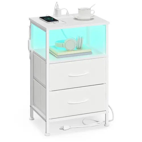 SONGMICS BELLAH Collection Rectangle Nightstand - Small Spaces Modern Indoor Furniture with Built-in AC & USB Ports, App-Controlled LEDs, Adjustable Lighting, Storage, 66 lb (30 kg) Effortless Charging, Assembly Required, 11.8"D x 15.6"W x 23.8"H
