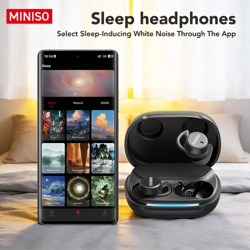 MINISO MS217 Invisible In-Ear Noise Cancellation Headphones - Rechargeable Bluetooth Wireless Isolation Earbuds with In Ear Design, Built-In Microphone, Waterproof Sound, Phone/Laptop/PC Compatibility, for Sports, Office Use