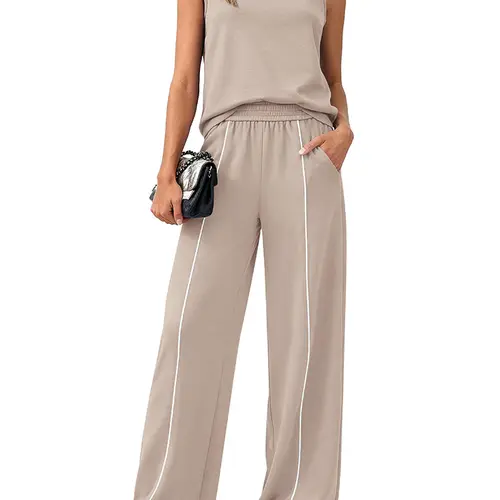 BTFBM Two-Piece Sets for Women Summer Outfits 2026 Lounge Sets Mock Neck Tops Wide Leg Pants Travel Fashion Clothing