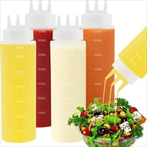 4-Pack 22 oz Condiment Squeeze Bottles, 3-Hole Leak-Proof Design for Sauces & Dressings, Ideal for Oil & Syrup Storage, Cooking Oil Container, Syrup Dispenser, Olive Oil Dispenser, Kitchenware, Kitchen Gadgets