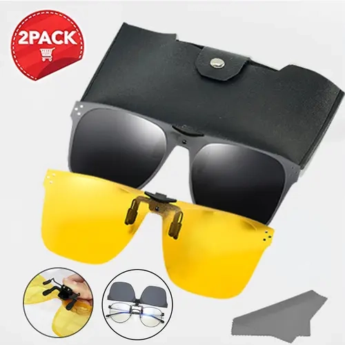【Outdoor essential】Fit Over Glasses  Polarized Sunglasses for Women Men, beach activity，Clip on Flip Up Anti-glare glasses,Unisex, Night Vision,Driving,outdoor, Metal Clip Rimless, UV 400 Blocker, To Wear Over Prescription Glasses