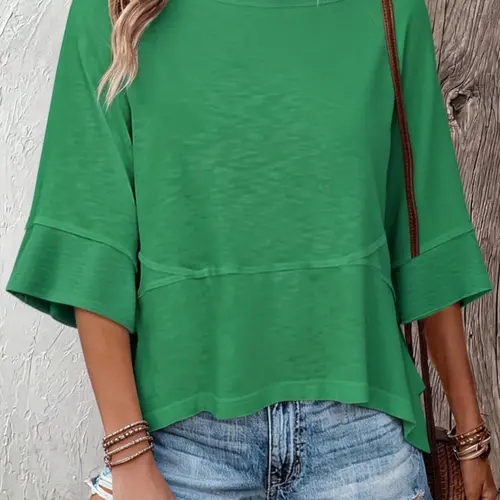 Plus Size Solid Color Basic Fit Tee, Casual Daily Top, Casual Round Neck T-Shirt for Everyday Wear, Women's Clothing for All Seasons