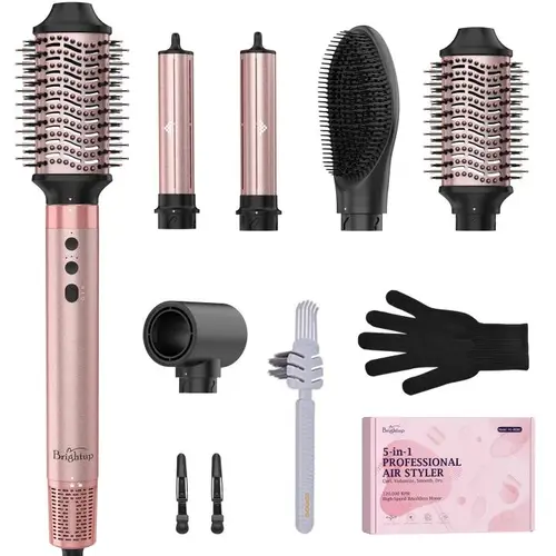 Brightup 5-in-1 Corded Airflow Styler Curlers & Straighteners - Titanium Body Hair Styling Accessory, High-Speed Drying, Better Hair Volume, Frizz Control, 5 Attachments, Storage Bag, 1-Year Warranty, Adults' Beauty Tool Upgrade, Mother's Day Gift