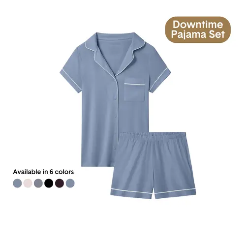 Tommy John Women’s 2-Piece Downtime Pajama Top & Short Set - Luxury Soft Lightweight Spandex Fabric, Breathable, Pocket, Tagless Label, Everyday Matching Pair Sleepwear & Loungewear