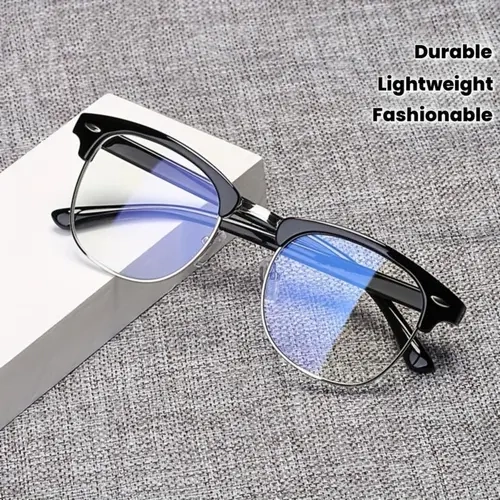 Unisex Anti-Blue Light Glasses, Lightweight Metal Frame Eyewear with Eye Strain Relief, Y2K Minimalist Style for Work, Gaming, Everyday Screen Use