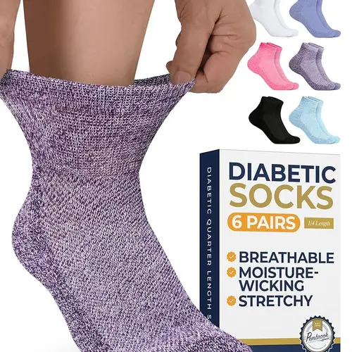 Pembrook Ankle Diabetic Socks for Men and Women - 6 Pairs, Neuropathy Relief, Comfortable, Mesh, Smooth Tops, Wide Toe Box, Breathable, Maximum Stretch, Fits Running, Walking, Selfcare, Vibrant Fade-Resist Multiple Colors