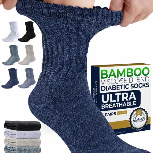 Pembrook Women's Bamboo Viscose Diabetic Ankle Socks - 6 Pairs, Cable Knit, Moisture-Wicking, Non-Binding, Breathable, Smooth Seams, Slouchy Fashion Socks, Fit for Neuropathy Support, Everyday Wear