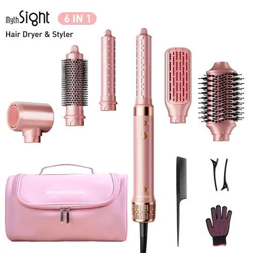 Mythsight 6 in 1 Hot air styler, Hair Dryer & Styler with Travel Case, Fast Drying, Auto Wrap Curls (L/R), Hair blow dryer brush, Smooth & Frizz-Free blowout, Perfect gifts for Women, Friend, SummerVibes