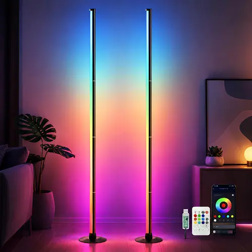 Smart RGB LED Corner Floor Lamp with App & Remote Control, 16M Colors, 68+ Scenes, Music Sync, Timer Setting, Adjustable Lighting for Bedrooms, Gaming Rooms, Modern Mood Lighting, LED Lights for Apartment Home Decor & Room Accessories,sohochic