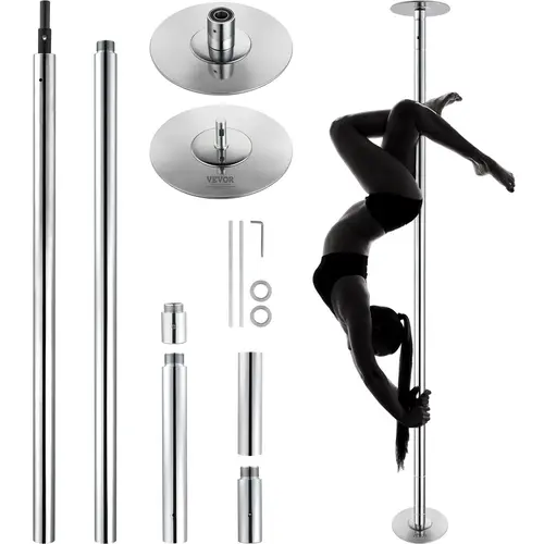 【FathersDayGift】VEVOR Professional Dancing Pole,  , Spinning Static Dancing Pole Kit, Portable Removable Pole, 45mm Heavy-Duty Stainless Steel Pole, Height Adjustable Fitness Pole, for Exercise Home Club Gym, Silver