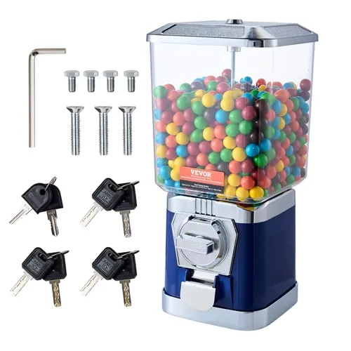 【Fallpicks】VEVOR Coin-Op Arcade Gumball Machine for Children 8+ Years, 17"H Futuristic PC Plastic Candy Vending Dispenser with Key-Locked Top, Aluminum Alloy Door Guard Bank, Durable & Reliable Materials, Fun for Home, Blue