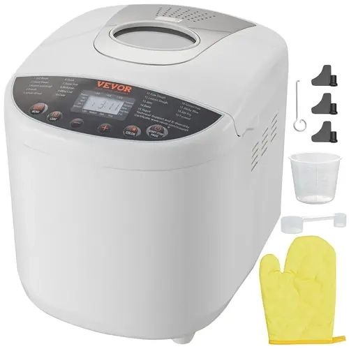 VEVOR Multifunction Bread Maker for Baking (1-2 People), 19-In-1 Baking 19-Function Programs, 2LB Nonstick Ceramic Pan, Gluten-Free Mode, Whole Wheat Setting, Digital Control, 15-Hour Smart Reservation, 3 Loaf Sizes, 3 Crust Colors
