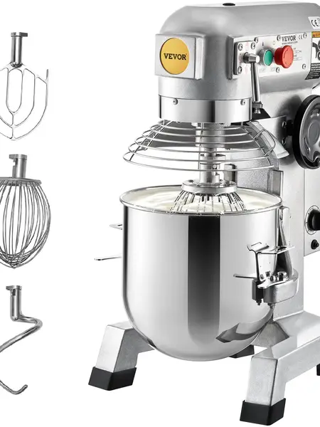【Fallpicks】VEVOR 15Qt Bowl Commercial Food Mixer, 500W-599W Heavy-Duty Floor-Standing Electric Mixer for Restaurants & Bakeries, Stainless Steel Bowl, 3 Adjustable Speeds (113/184/341 RPM), Timing Control, Dough Hook & Whisk Kitchen Accessory