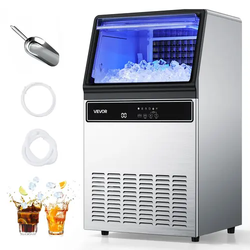 【DealsForYouDays】VEVOR Commercial Ice Maker Machine, 130Lbs/24H with 33Lbs Storage, 45 Cubes per Cycle, Stainless Steel Freestanding & Under Counter Ice Maker with LED Display & Self-Cleaning, for Home Bar Restaurant