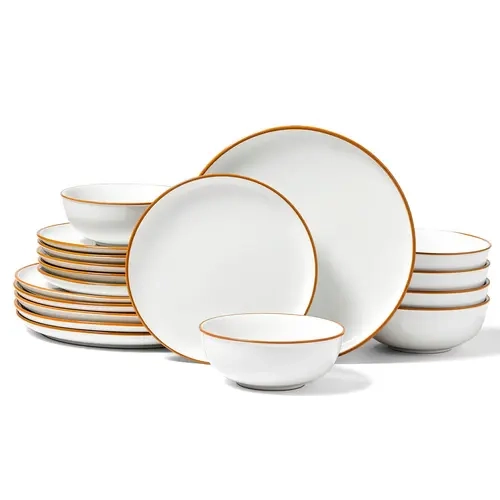 VEVOR Thickened 18-Piece Bundle Dinner Sets for 6, Tableware with 10.6" Glaze Resists Oil Buildup Ceramic Plates & 6.4" Heat-Resistant Soup Bowls, Scratchproof, Dishwasher-Microwave Safe, White, Daily Elegance Use