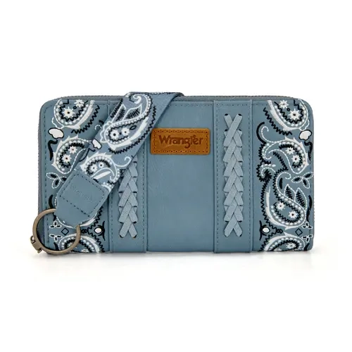 Wrangler Womens Bandana Paisley Print Wallet Desert Echo Wallet Wristlet Long Purse Designer Clutch Large Capacity Credit Card Wallet for Women Men