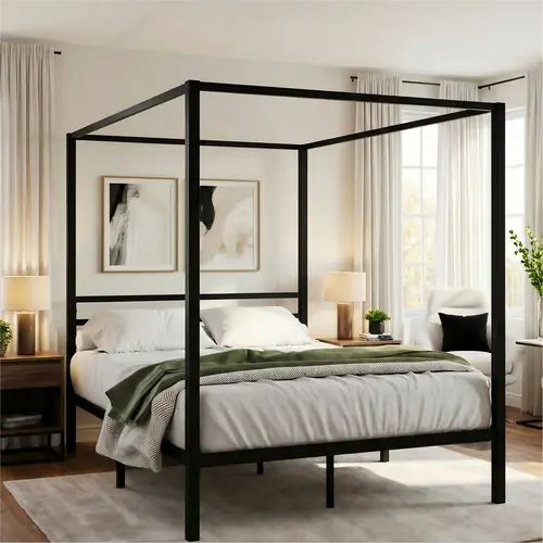 HOOMIC Full/Queen Metal Canopy Bed Frame 【Frame Only No Mattress】- Sturdy, Durable, No Box Spring Needed