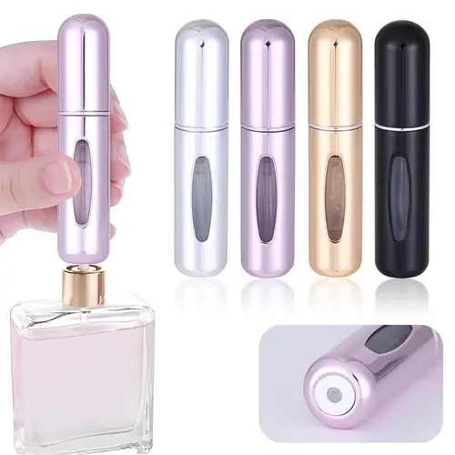 4PCS 5ML Sturdy Aluminum Refillable Perfume Atomizer Set - Compact Car Fragrance Accessory, Portable Purse Stuffers Cologne Bottle with Tin Canister Organizer, Car Interior Gift
