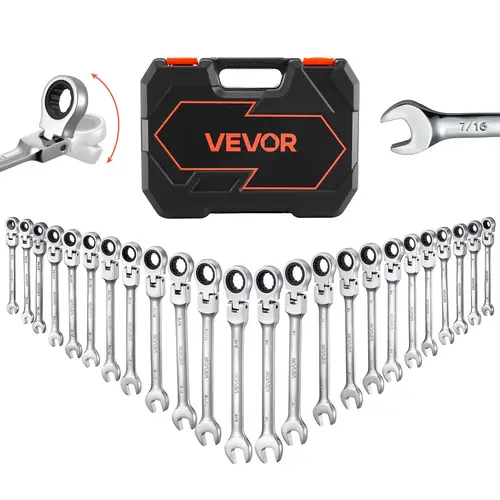 【fathersdaygift】VEVOR 24-Piece Flex-Head Ratcheting Wrench SetSAE & Metric Multifunctional Adjustable Combination Ratchet Wrenches72-Teeth Cr-V Steel Car & Automotive Tools with Storage CaseSilver for Household Repairs, Multifunctional Wrench, Adjustable,